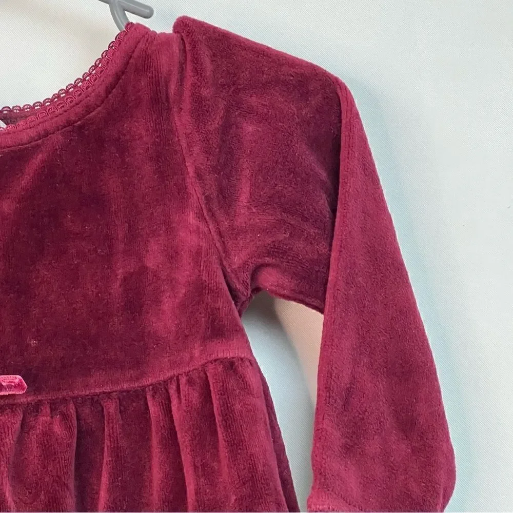 Jillian’s Closet ruffled wine burgundy velour holiday dress size 12 months EUC